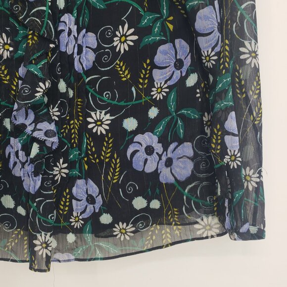 3/$25 Banana Republic Floral Print Blouse Top XS Ruffle‎ Trim Long Sleeve Black - Picture 5 of 7